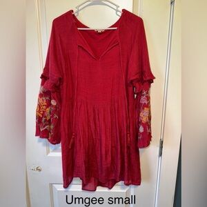 Umgee Red Embroidered Dress